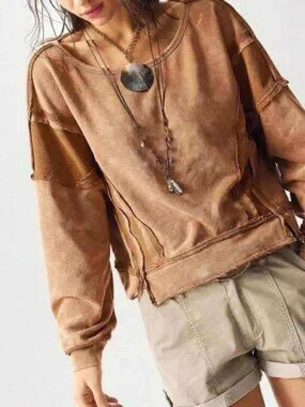 Orange Casual Women's Knit Hooded Long Sleeve Loose Cropped Pullover